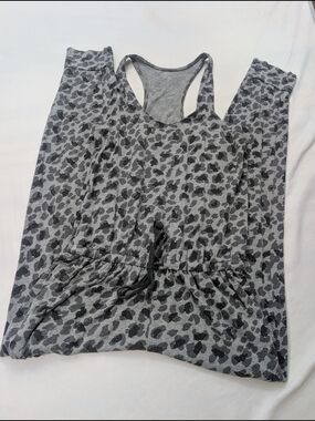 aerie Gray Leopard Print Racerback Jumpsuit